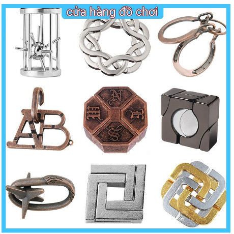 Bộ 9 Khóa Thử Trí Thông Minh Bằng Hợp Kim Chất Lượng Cao Kèm Móc Khóa Giúp Phát Triển Trí Tuệ Cho Bé