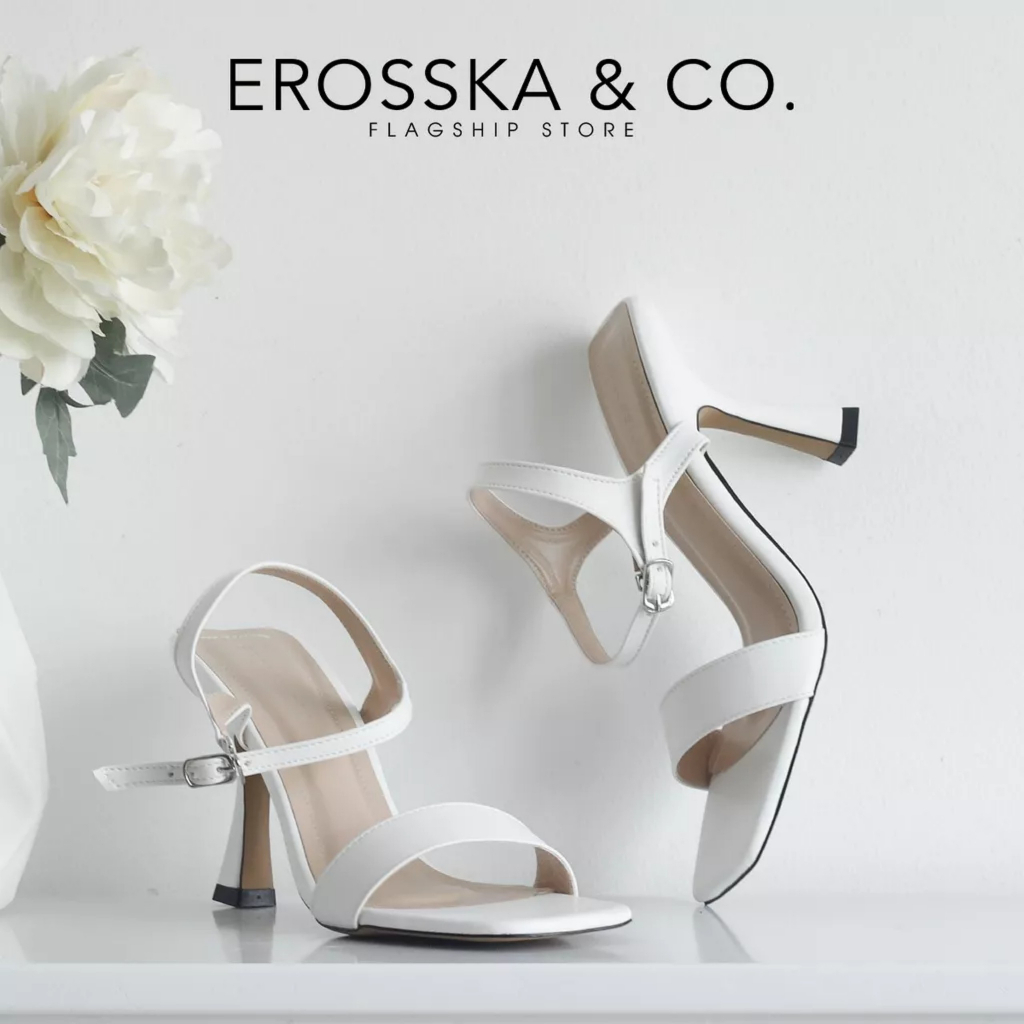 Erosska - Giày sandal cao gót nữ mũi vuông quai mảnh cao 9cm màu nude _ EB058