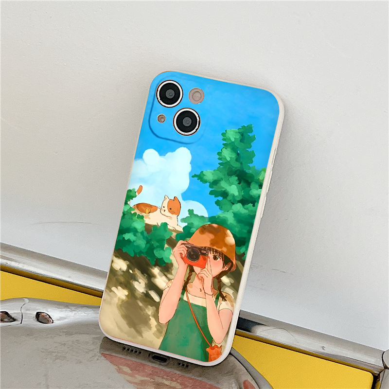 Ốp lưng iphone vuông chống sốc anime cô gái chụp ảnh 6/6s/7/8/X/XS/11/12/13/14 Pro Plus Max e4805