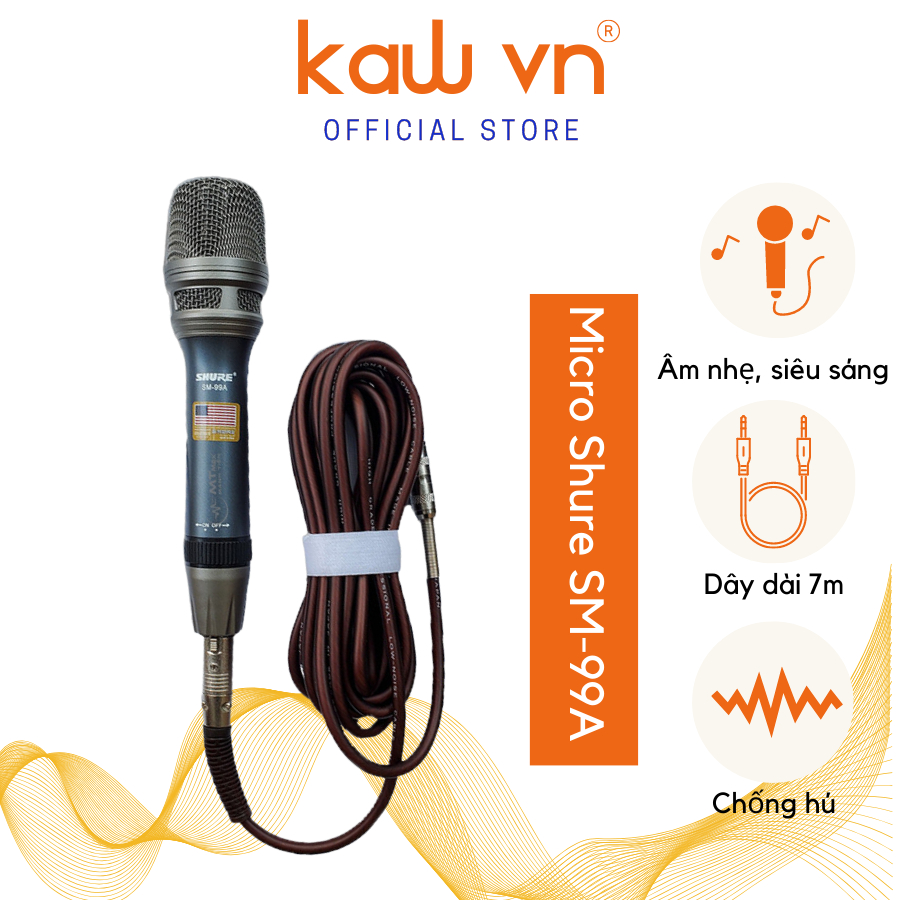 Micro karaoke có dây 7m shure SM-99A đủ các dải âm, hút âm tốt KAW VIETNAM