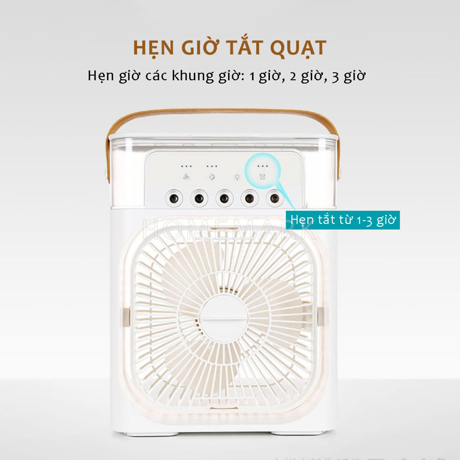 Quạt Điều Hòa Hơi Nước Mini Có Khay Chứa Đá, Quạt Phun Sương Tạo Ẩm Làm Mát Kiêm Đèn Ngủ, Có Chế Độ Hẹn Giờ Thông Minh