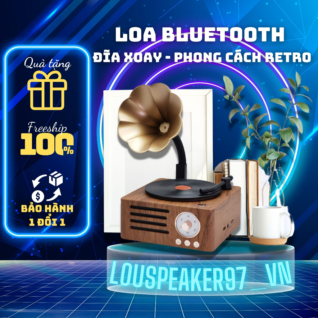 Loa bluetooth mini phong cách cổ điển đĩa xoay 2023 âm thanh siêu trầm làm quà tặng trang trí hỗ trợ thẻ nhớ