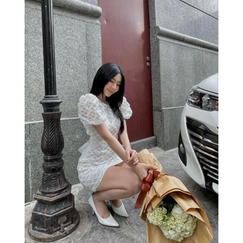 Đầm thiết kế Sarah ren hoa hồng tay ngắn phom A dự tiệc, đi chơi