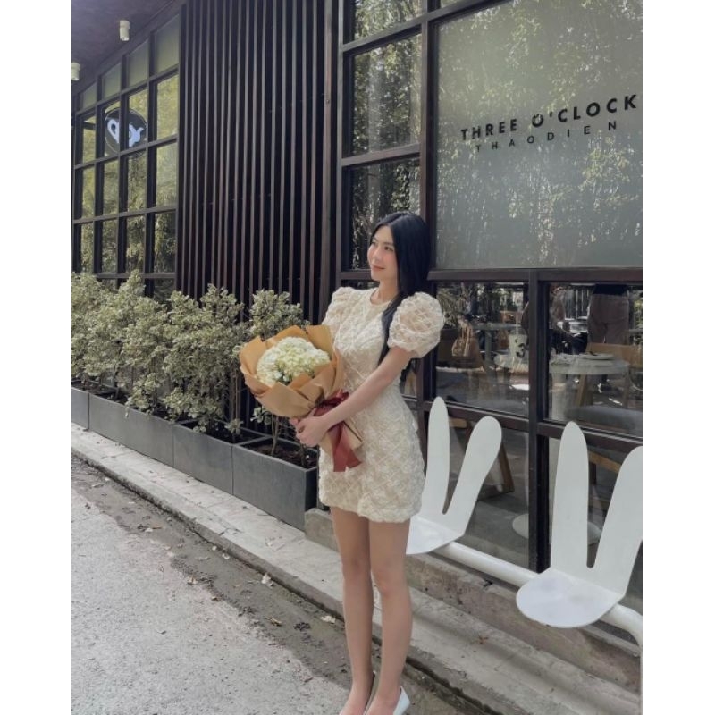 Đầm thiết kế Sarah ren hoa hồng tay ngắn phom A dự tiệc, đi chơi