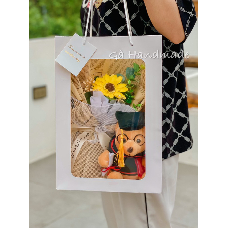 Ảnh thật 100% 🌻 combo hoa hướng dương+gấu bông tốt nghiệp có túi xách lịch sự làm quà tặng bạn shop Gà Handmade