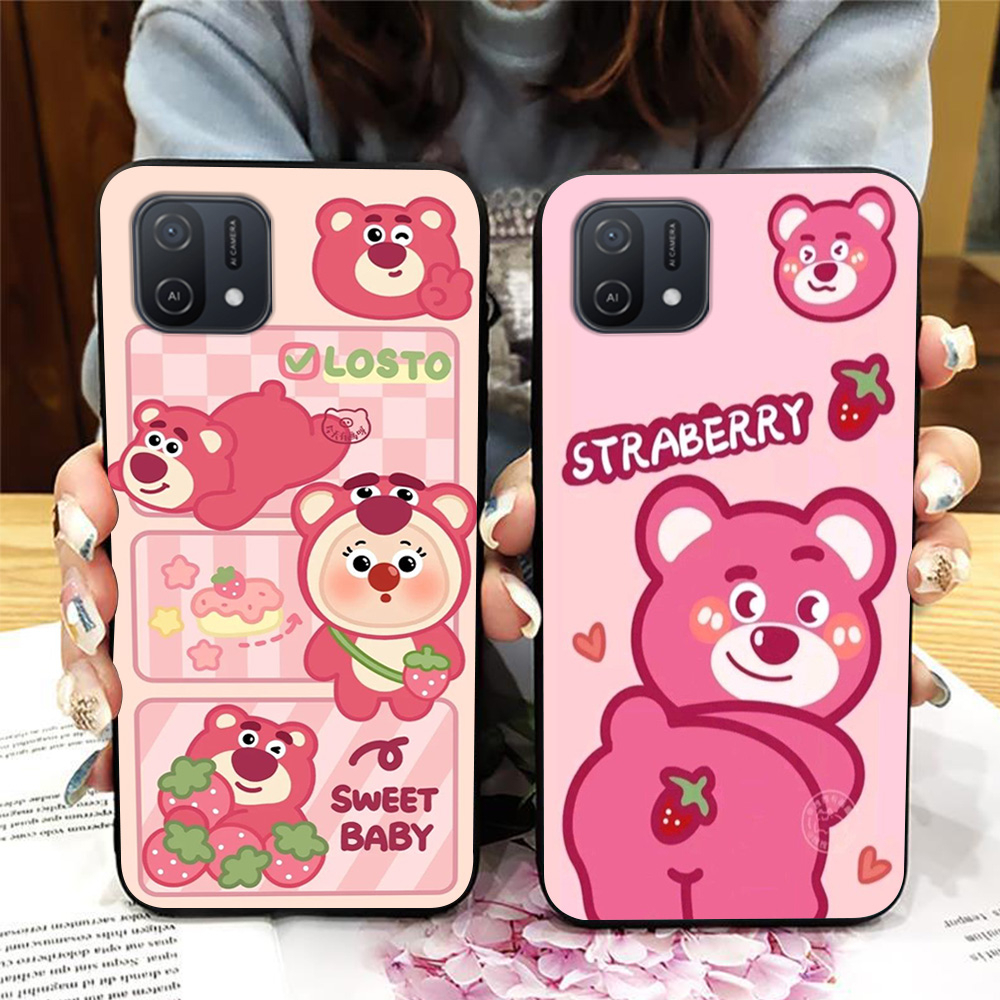 Ốp lưng oppo a16k in hình gấu dâu siêu cute,dễ thương