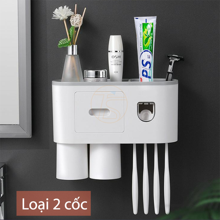 Kệ Nhà Tắm Nhả Kem Đựng Bàn Chải Đánh Răng Dán Tường Kèm Theo Cốc - Loại 1 cốc, 2 cốc và 3 Cốc