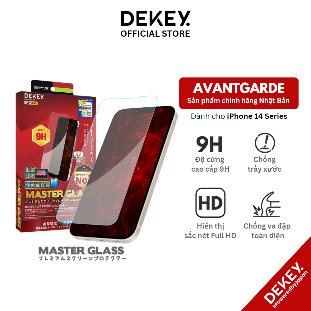 Kính Cường Lực 9H Dekey Master Glass Avantgarde Nhật Bản Trong Suốt Cho IPhone 14/ 14Pro/ 14Promax