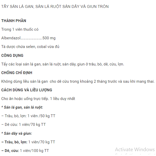 Tẩy giun Detocid lọ 20 viên nén dành cho vật nuôi thể trọng lớn