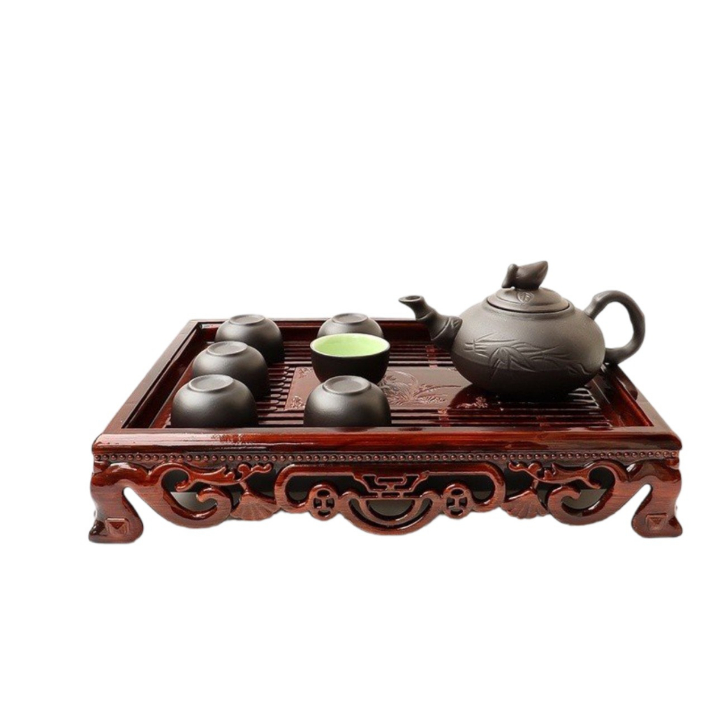 bộ ấm chén tử sa bát tràng kèm khay trà giả gỗ cực đẹp | BigBuy360 - bigbuy360.vn