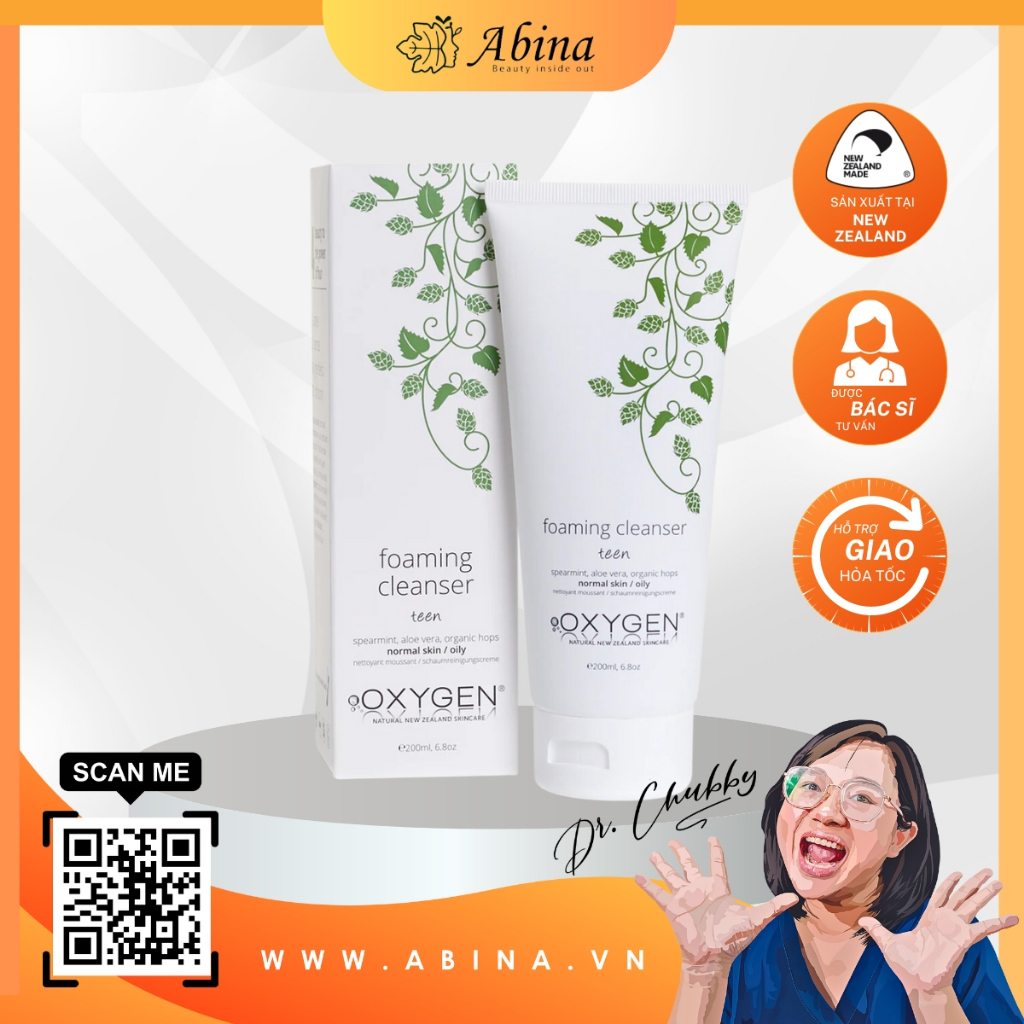 Sữa rửa mặt 2 trong 1 (rửa mặt, tẩy tế bào chết enzyme) dành cho da dầu mụn Oxygen 2 in 1 Cleanser 200mL Dr Chubby