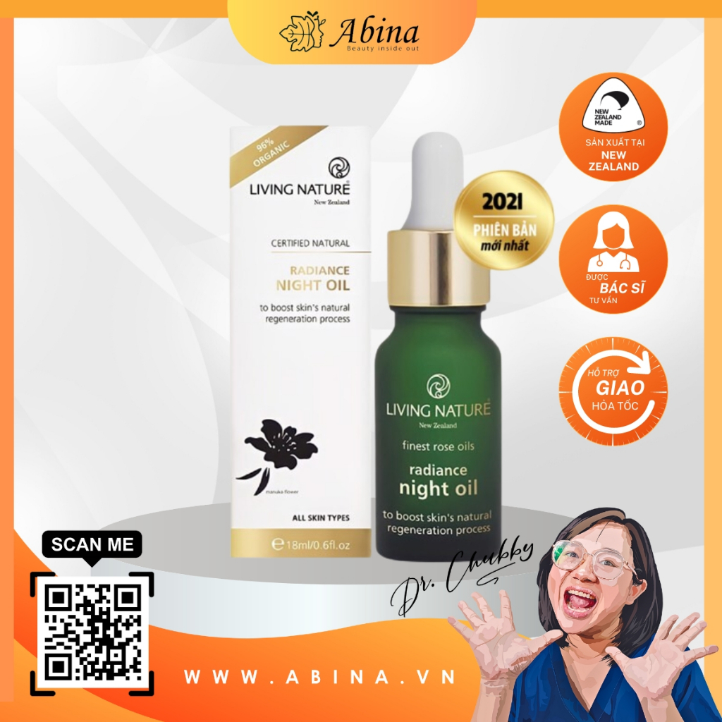 Serum giảm nám, trắng da, ngăn ngừa lão hóa Living Nature Radiance Night Oil 18mL Dr Chubby