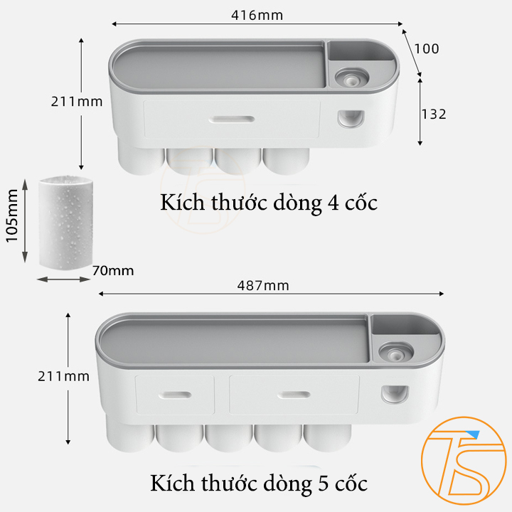 Kệ Nhà Tắm Nhả Kem Thông Minh Đựng Bàn Chải Đánh Răng, Dao Cạo Râu Loại Dán Tường Mẫu 4, 5 Cốc Kèm Theo Keo Dán