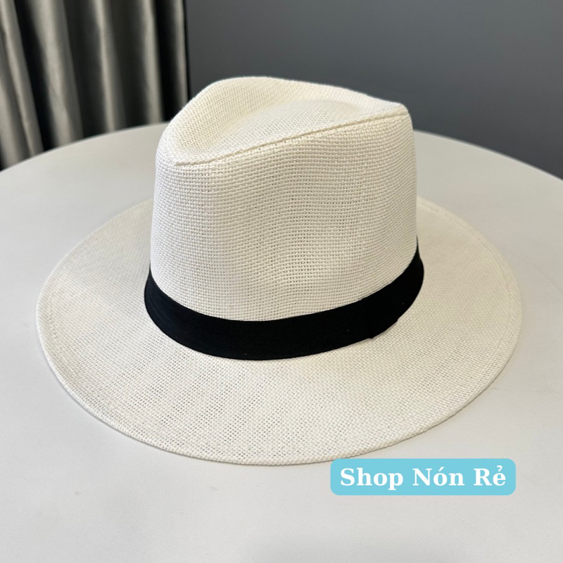 Mũ Nón Panama Cói Giấy Vành Cứng 8cm
