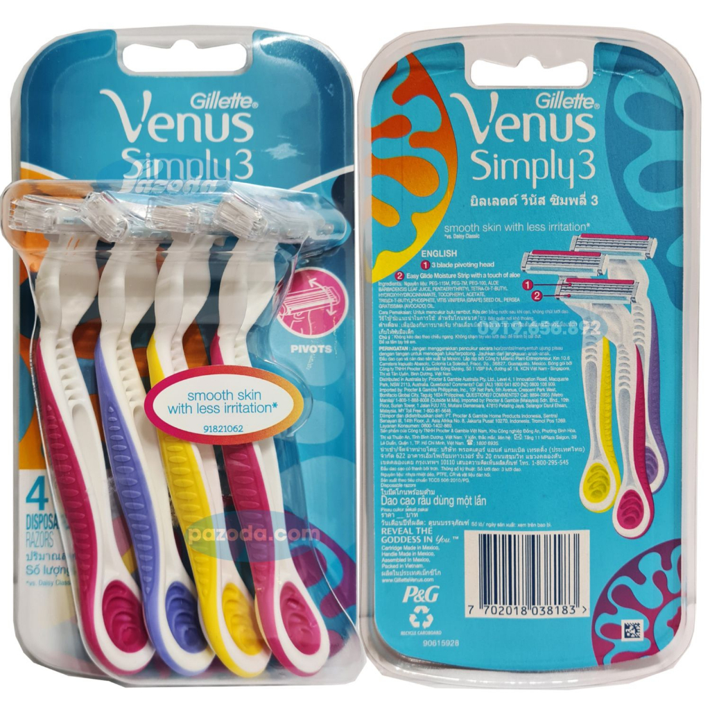 Dao cạo 3 lưỡi Gillette Venus Simply3 (dao cạo 3 lưỡi dùng 1 lần cho nữ giới)