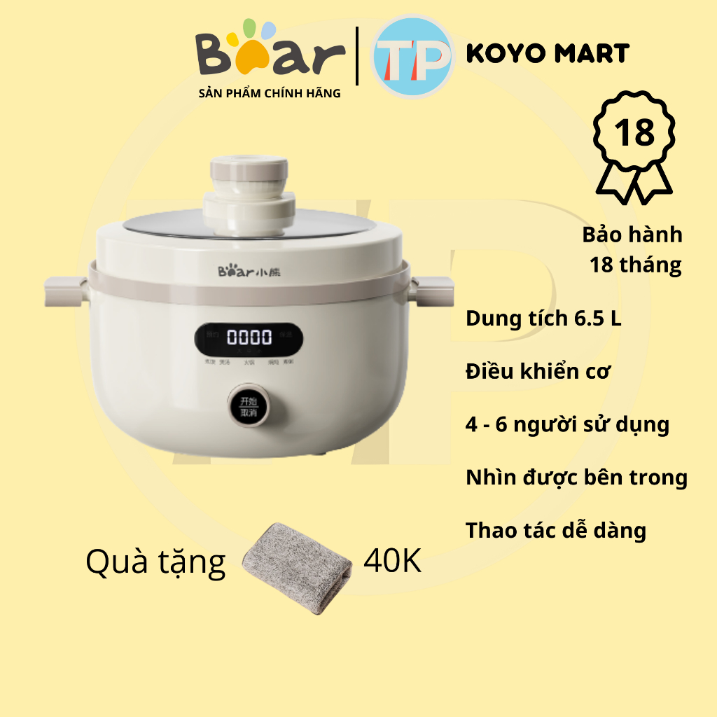 Nồi áp suất đa năng Bear YLB-C40U5, 4.0 lít, nồi nấu ninh hầm điện, nồi cơm điện áp suất cao, nồi điện đa năng
