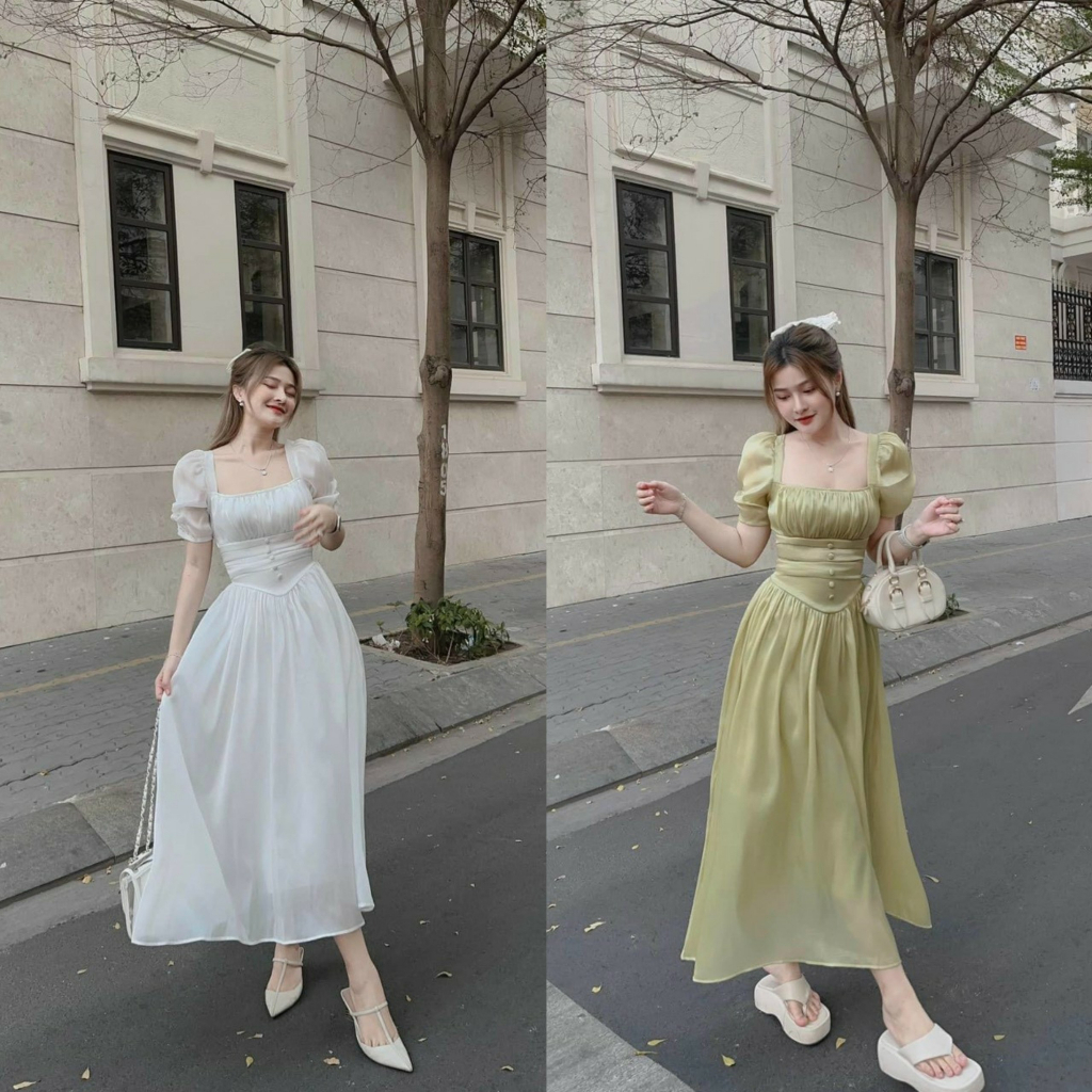 Đầm maxi dáng xòe ôm eo, nhún ngực xinh xắn tôn dáng cho nàng đi biển, dạ hội [967]