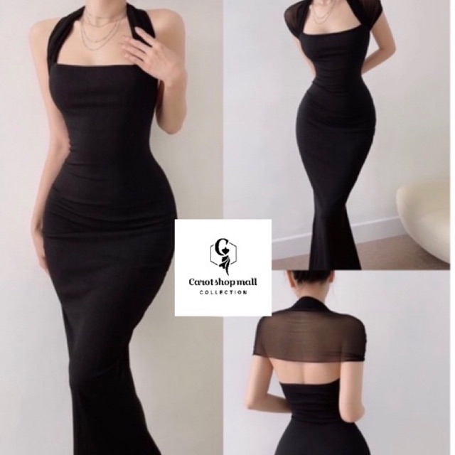 đầm đuôi cá dây choàng cổ phối lưới mặc nhiều kiểu - CarotShop