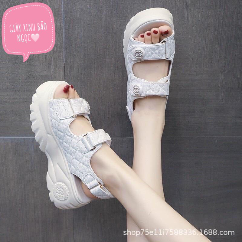 Sandal Nữ Trần Trám Hoa Trà Quai Dán Siêu Đẹp , giày quai hậu nữ cao cấp