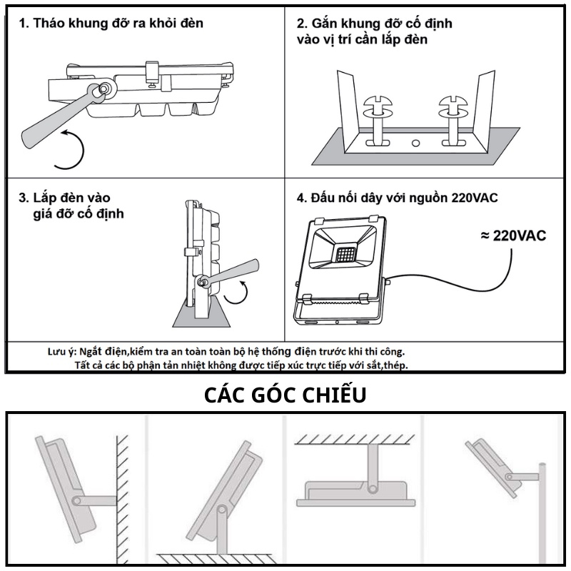 Đèn Pha Led 50w COB 5054 đủ công suất.