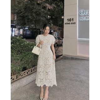 Đầm ren hoa hồng thiết kế Sarah dáng maxi tay ngắn
