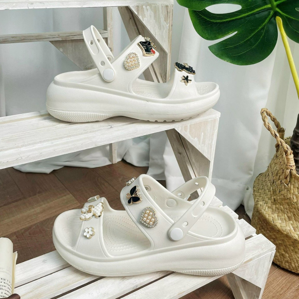 Dép sandal nữ đế cao 4cm tặng kèm sticker đá, dép quai hậu nữ đế cao mẫu mới 2023