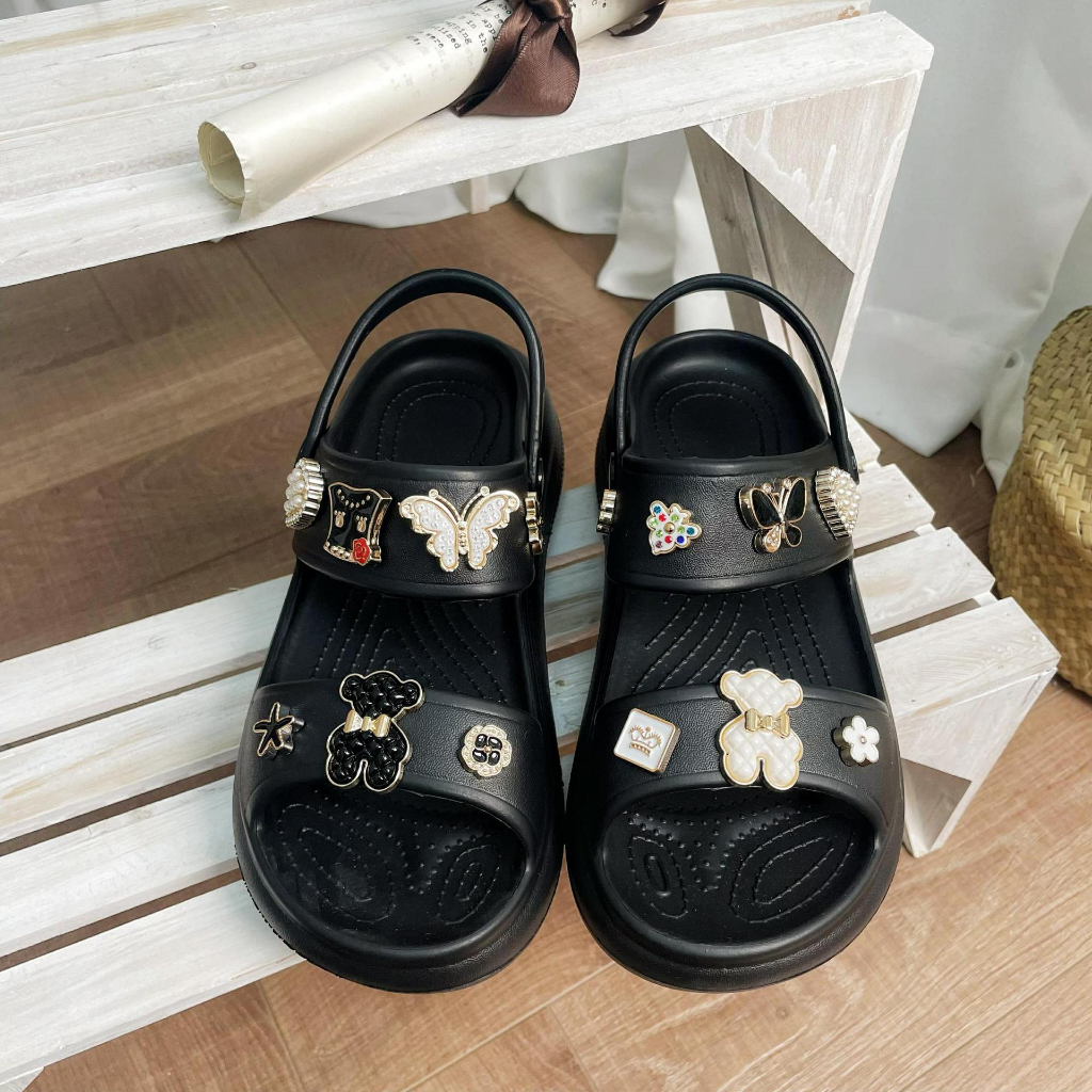 Dép sandal nữ đế cao 4cm tặng kèm sticker đá, dép quai hậu nữ đế cao mẫu mới 2023