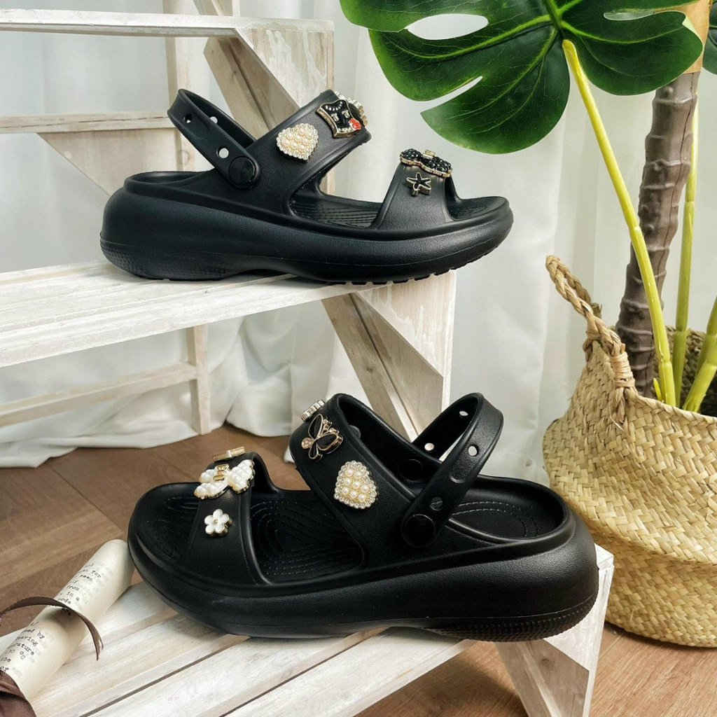 Dép sandal nữ đế cao 4cm tặng kèm sticker đá, dép quai hậu nữ đế cao mẫu mới 2023