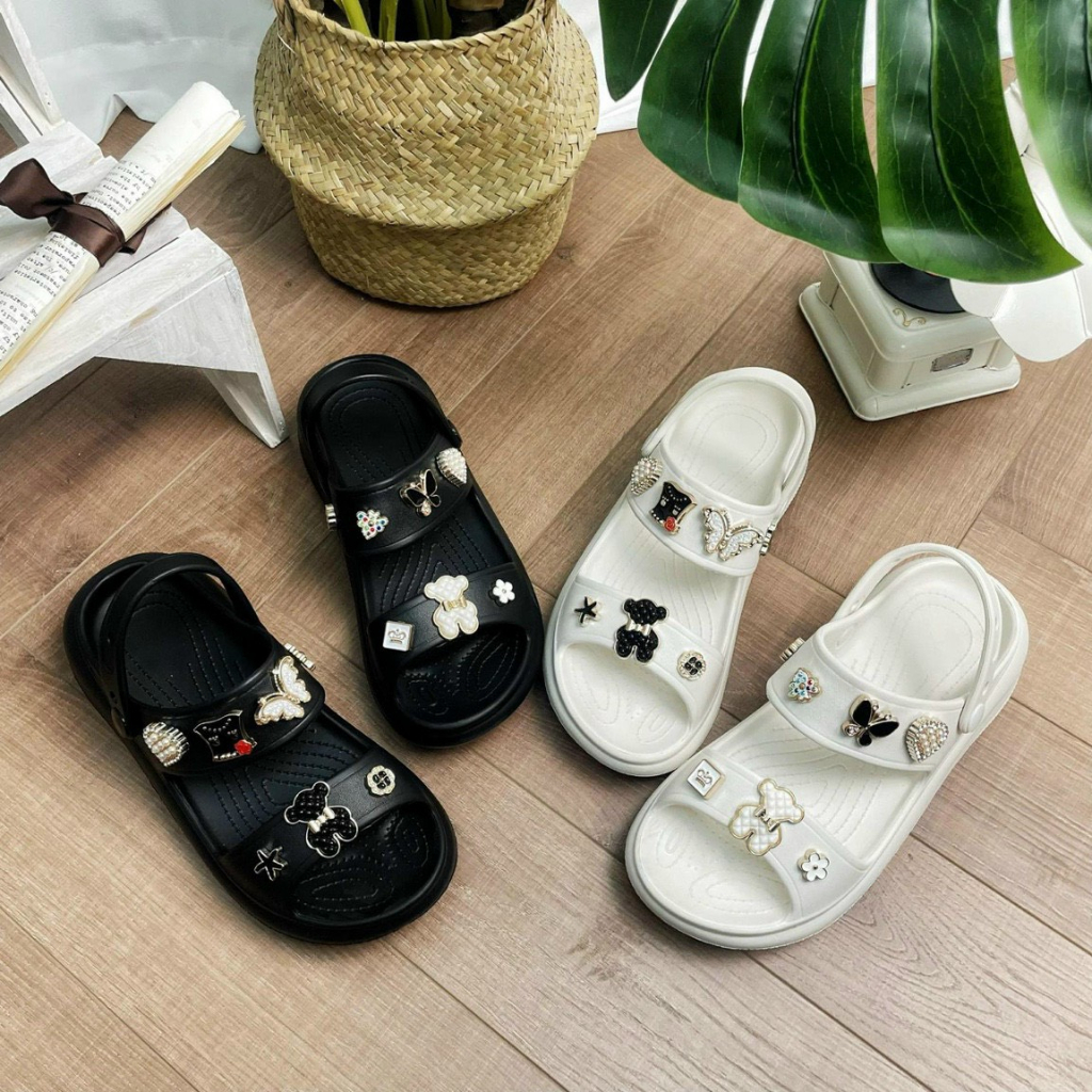 Dép sandal nữ đế cao 4cm tặng kèm sticker đá, dép quai hậu nữ đế cao mẫu mới 2023