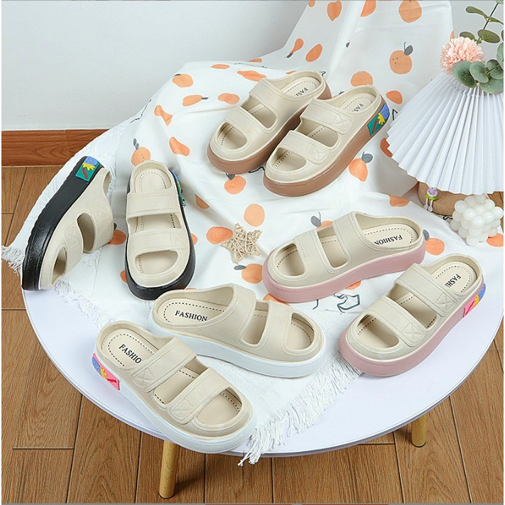 Dép quai ngang nữ 2 quai 2023, dép lê nữ độn đế cao 4cm, 2 quai siêu xinh size 36>41