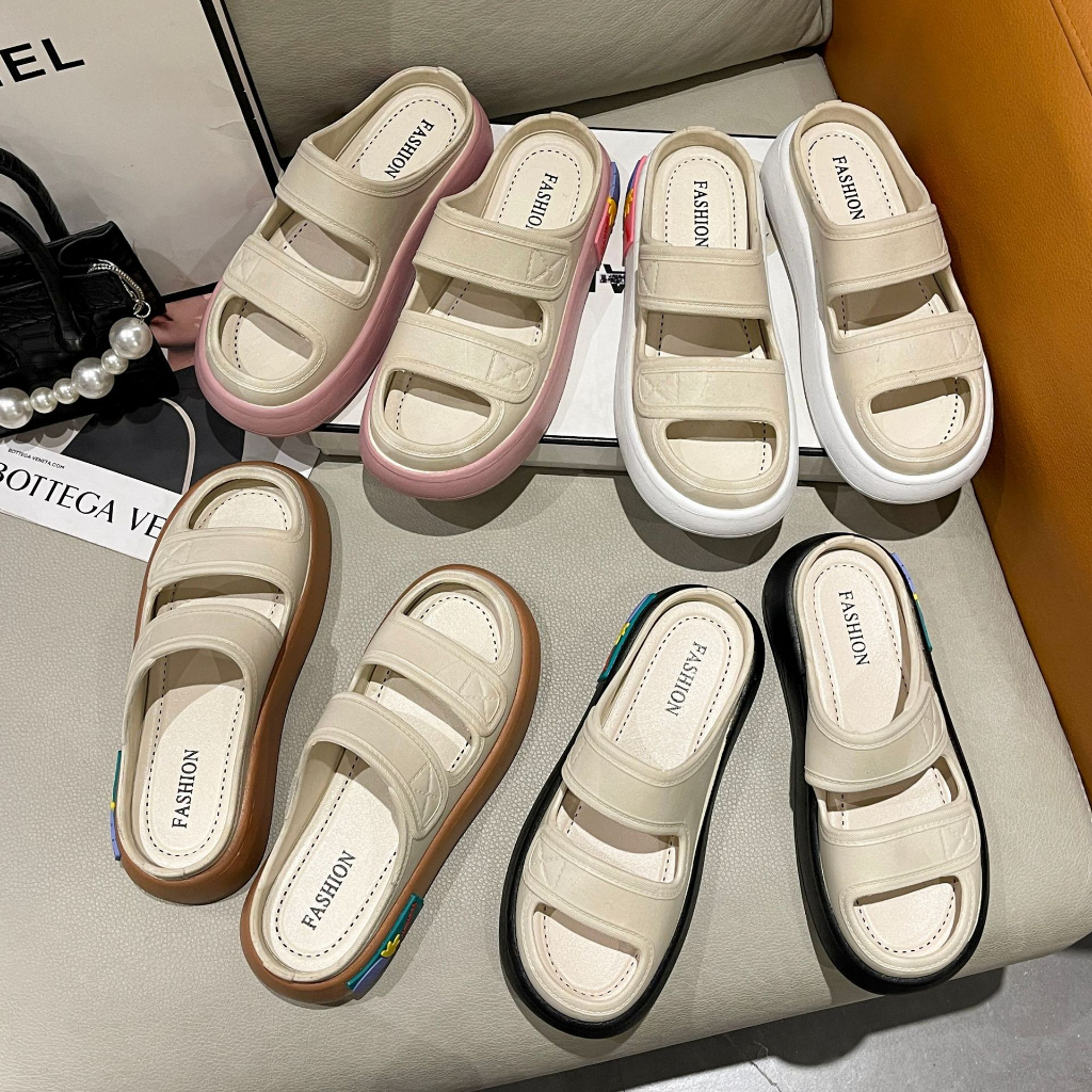 Dép quai ngang nữ 2 quai 2023, dép lê nữ độn đế cao 4cm, 2 quai siêu xinh size 36>41