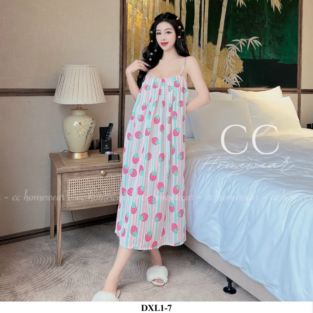 Đầm ngủ lụa 2 dây xếp ly cao cấp thương hiệu CC HOMEWEAR | BigBuy360 - bigbuy360.vn