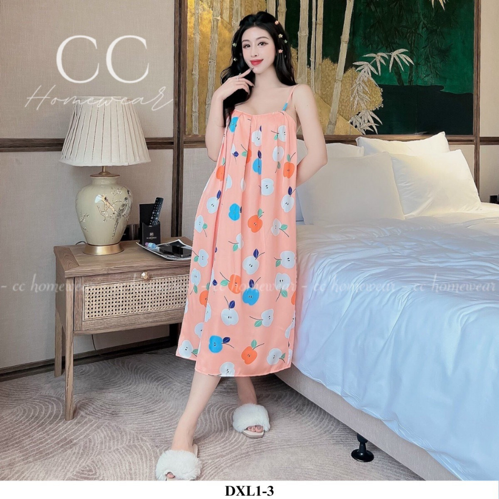 Đầm ngủ lụa 2 dây xếp ly cao cấp thương hiệu CC HOMEWEAR | BigBuy360 - bigbuy360.vn