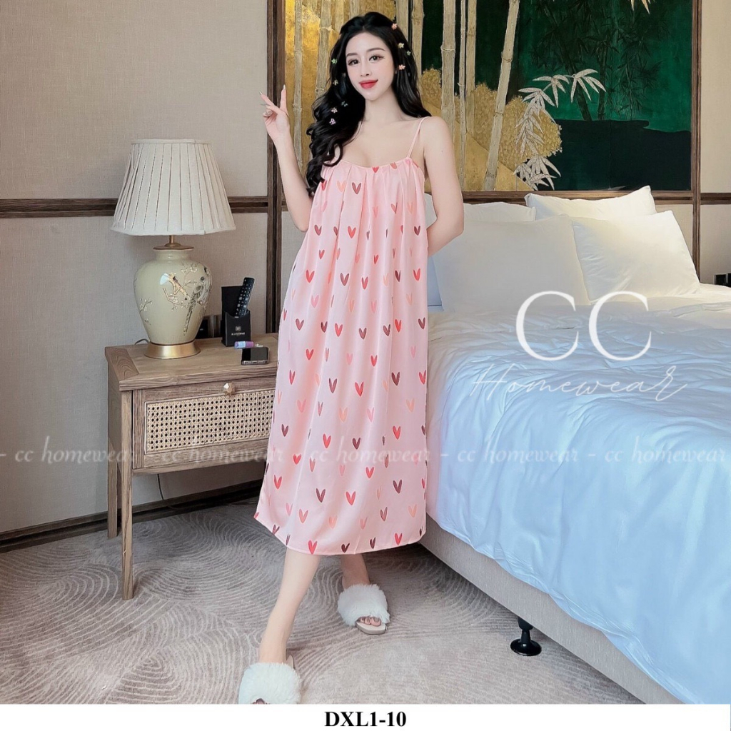 Đầm ngủ lụa 2 dây xếp ly cao cấp thương hiệu CC HOMEWEAR | BigBuy360 - bigbuy360.vn