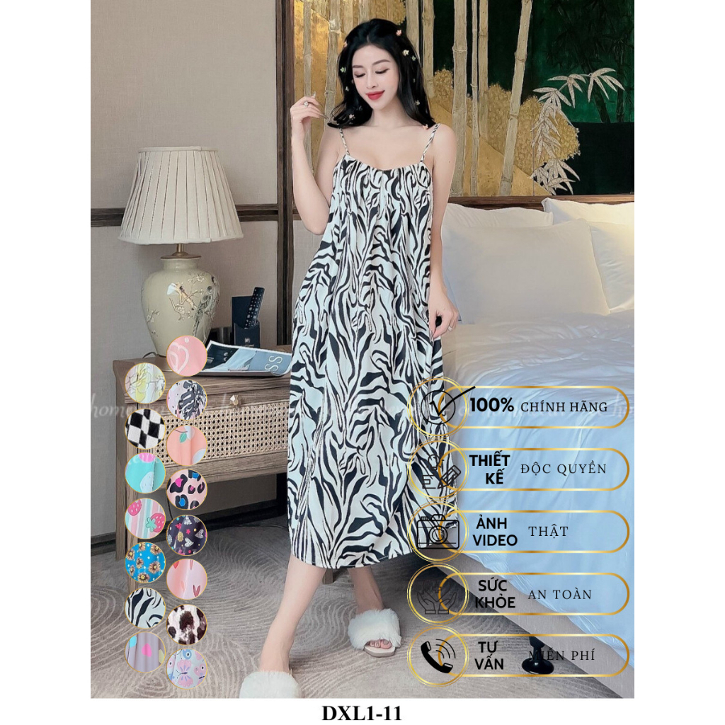 Đầm ngủ lụa 2 dây xếp ly cao cấp thương hiệu CC HOMEWEAR | BigBuy360 - bigbuy360.vn