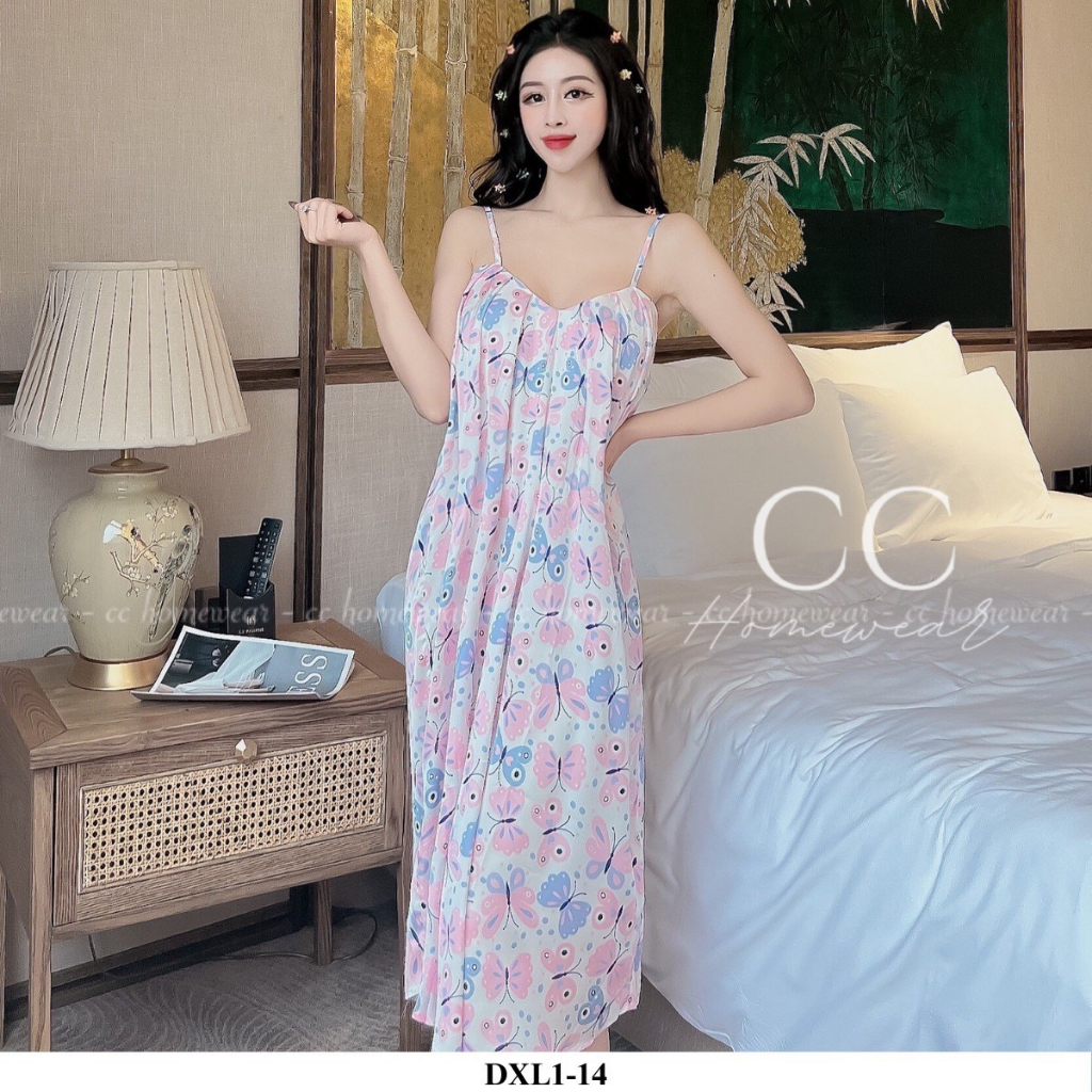 Đầm ngủ lụa 2 dây xếp ly cao cấp thương hiệu CC HOMEWEAR | BigBuy360 - bigbuy360.vn