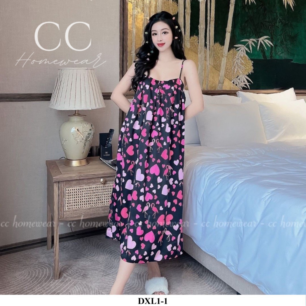 Đầm ngủ lụa 2 dây xếp ly cao cấp thương hiệu CC HOMEWEAR | BigBuy360 - bigbuy360.vn