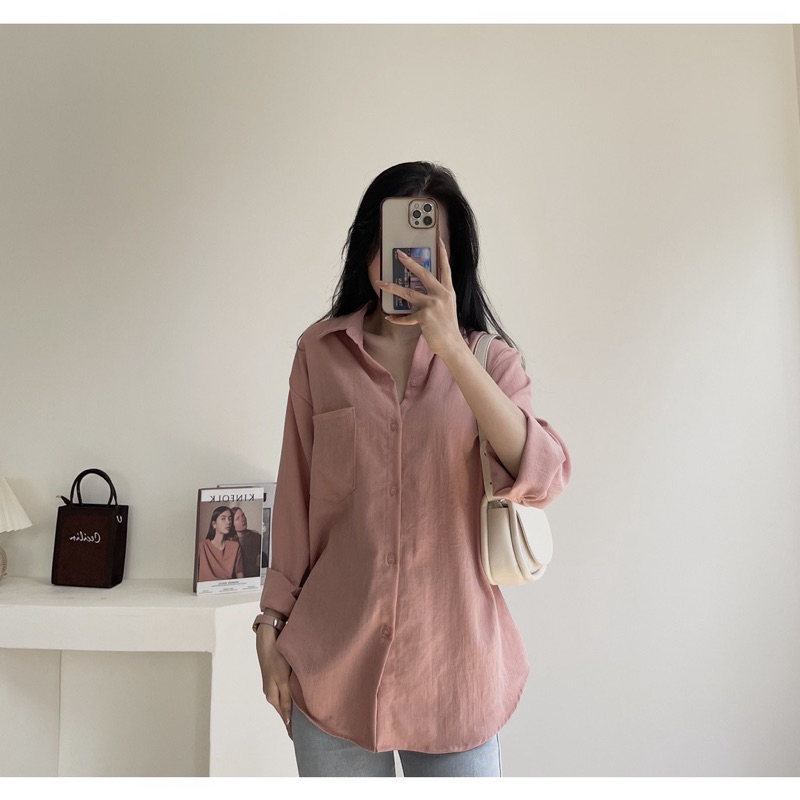 Áo sơ mi nữ dài tay form rộng ulzzang kiểu hàn basic 10 màu dễ phối đồ ( có bigsize)