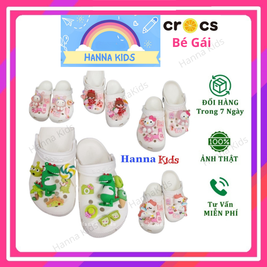 TẶNG 12 STICKER-Dép Cross cho bé gái HannaKids Sục Cross Classic cho trẻ em nam nữ giày xục Clog Kid xuất khẩu màu Trắng
