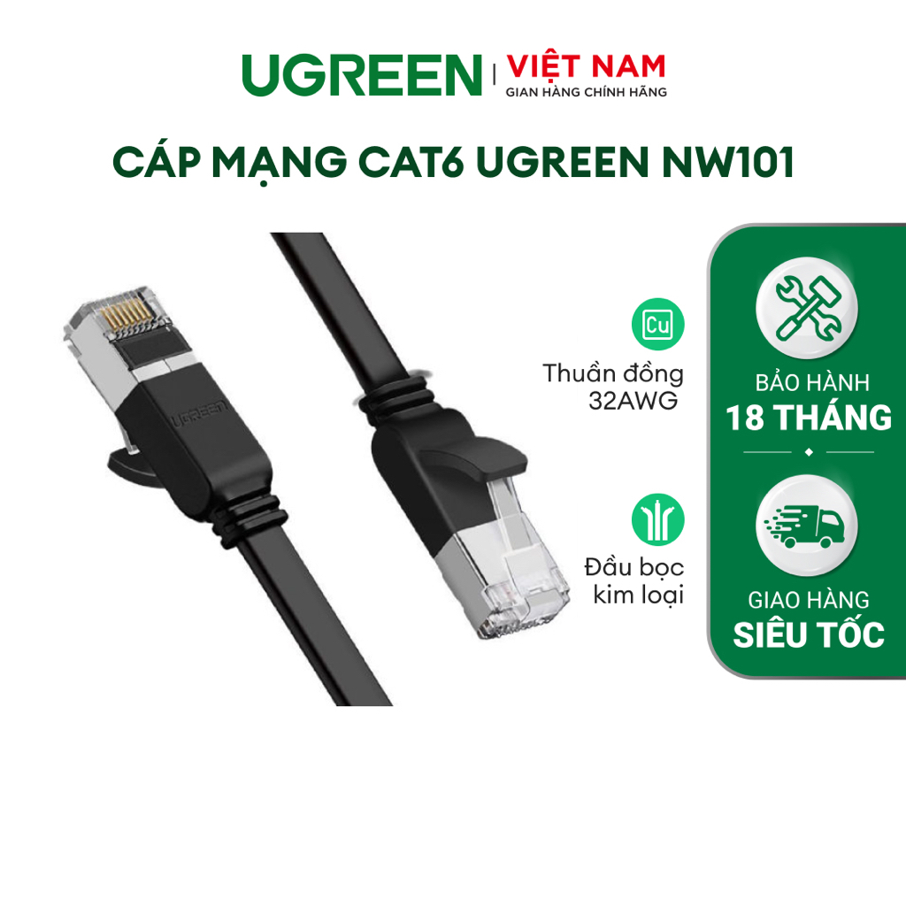 Cáp mạng Cat6 UTP 32AWG RJ45 UGREEN NW101 Hỗ trợ tốc độ cao | Chiều dài từ 0.5-10m Bảo Hành 18 Tháng 1 Đổi 1