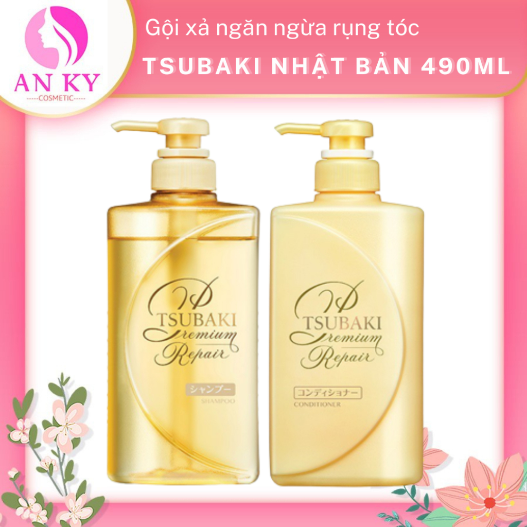 Bộ đôi gội xả Phục hồi ngăn rụng tóc Premium Repair Tsubaki 490ml/chai