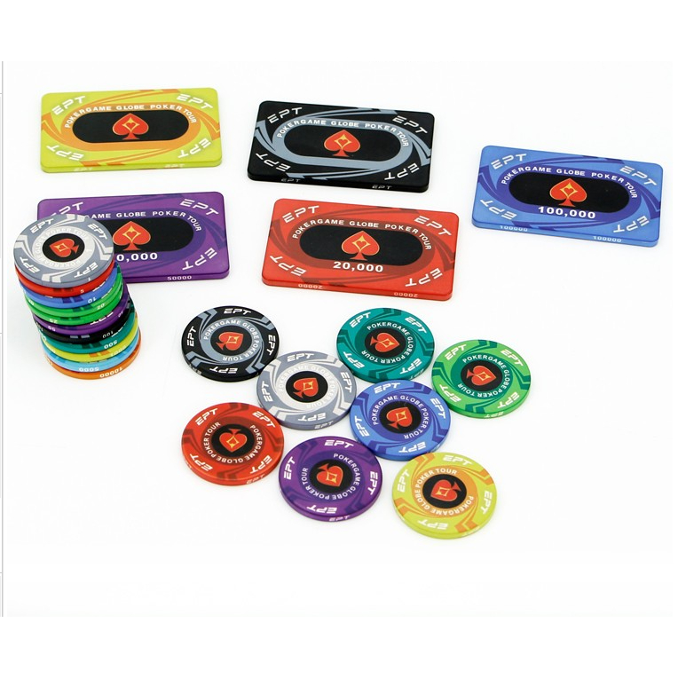 Chip Poker có số, phỉnh EPT European Poker Tour cao cấp. Set chip Poker Ceramic gốm cao cấp.