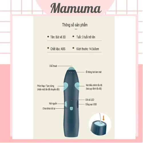 Bút vẽ 3D nhiệt độ thấp không dây 3D Pen kèm tập vẽ đồ chơi cho bé thoả sức tạo mô hình ba chiều sáng tạo