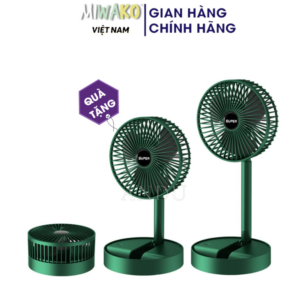 [Quà Tặng] Quạt Tích Điện Để Bàn Gấp Gọn Super Có Thể Điều Chỉnh Độ Cao Miwako - Miwako Official Store