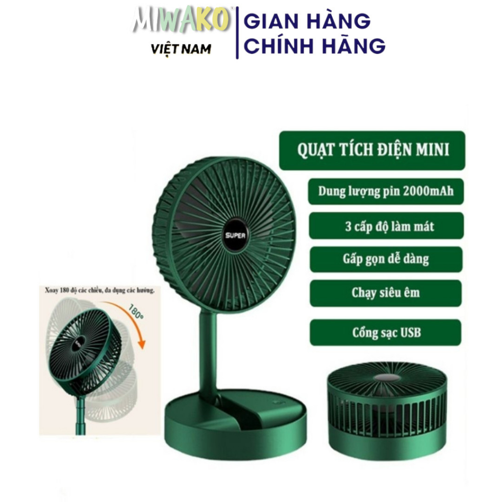 [Quà Tặng] Quạt Tích Điện Để Bàn Gấp Gọn Super Có Thể Điều Chỉnh Độ Cao Miwako - Miwako Official Store