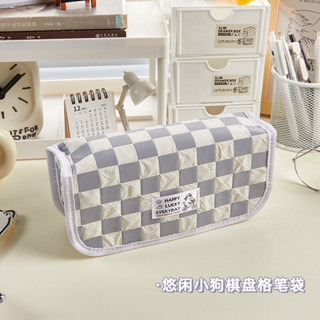 Túi bút caro ghi (ảnh thật) HAPPY LUCKY EVERYDAY