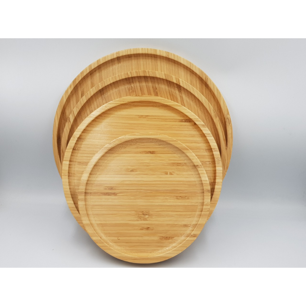 Khay gỗ tre cao cấp hình tròn, khay đựng thức ăn, decor trang trí chất liệu gỗ tre tự nhiên