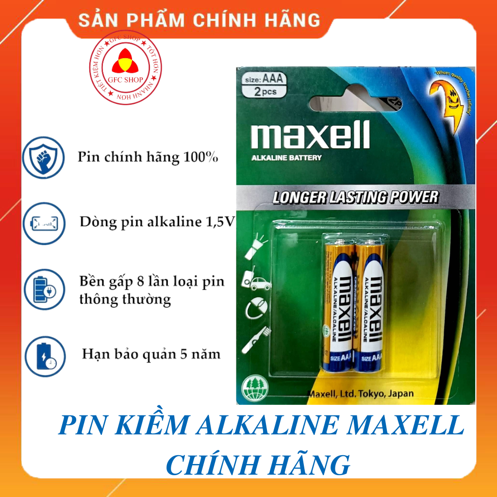 Pin kiềm Akaline - PIN Maxell 2 cỡ AA hoặc AAA 1.5V - (1 Cặp 2 viên) - Không chảy nước - Hàng chính hãng