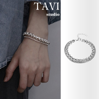 Vòng Tay Nam Keen Lắc Tay Xích 2 Lớp Dây Unisex Màu Bạc Thời Trang Tavi Studio Chất Liệu Titan Không Gỉ