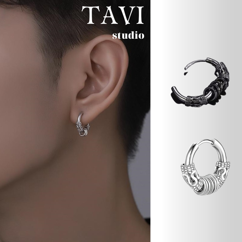 Khuyên Tai Nam Titan Không Gỉ Tròn Xỏ Lỗ Màu Đen Bạc Phong Cách Hip Hop Tavi Studio - Hoa Tai Orn Earring